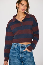 Lennon Double Collar Rugby Stripe Pullover by 525 America
