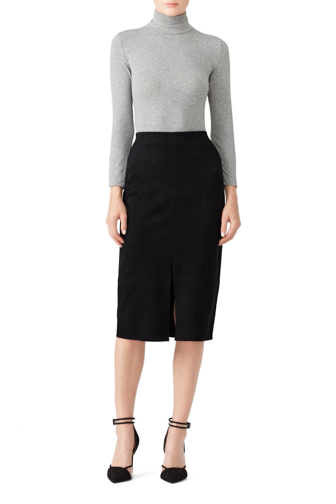 Faux Suede Front Slit Midi Skirt by Fifteen Twenty 0