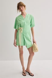 Short Sleeve Shirt Dress With Asymmetric Panel by Plan C
