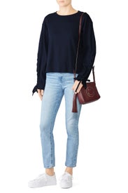 Navy Tie Sleeve Sweatshirt by Slate & Willow