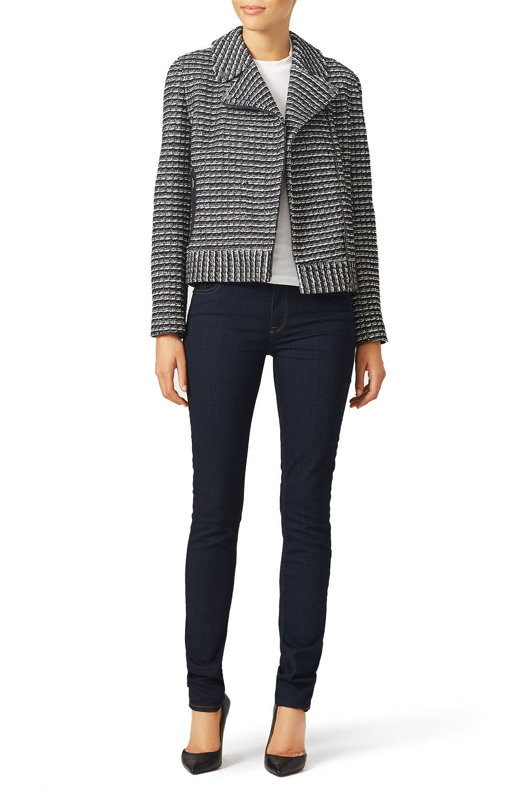 Motorcycle Stripe Tweed Jacket by Tory Burch 0