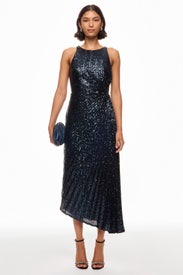 Sequin Side Drape Cocktail Dress by Badgley Mischka