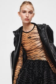 Tiger Print Mesh Long Sleeve Top by Moschino Jeans