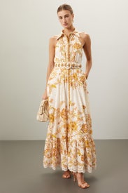 Long Dress With Buckle Belt by Hemant & Nandita