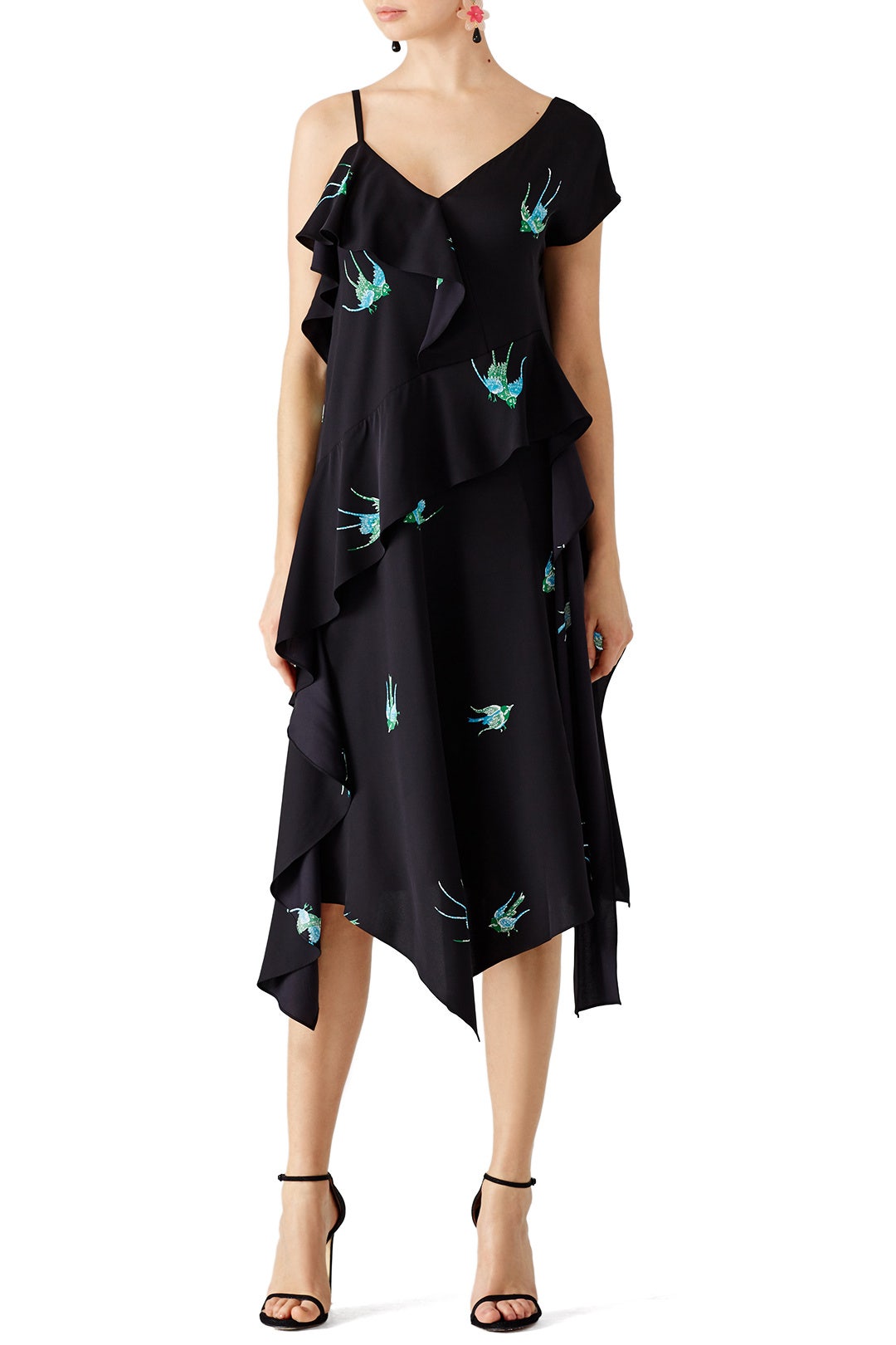 Asymmetric Ruffle Bird Print Dress by Diane von Furstenberg 0