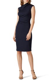 Navy Draped Neck Dress by HALSTON