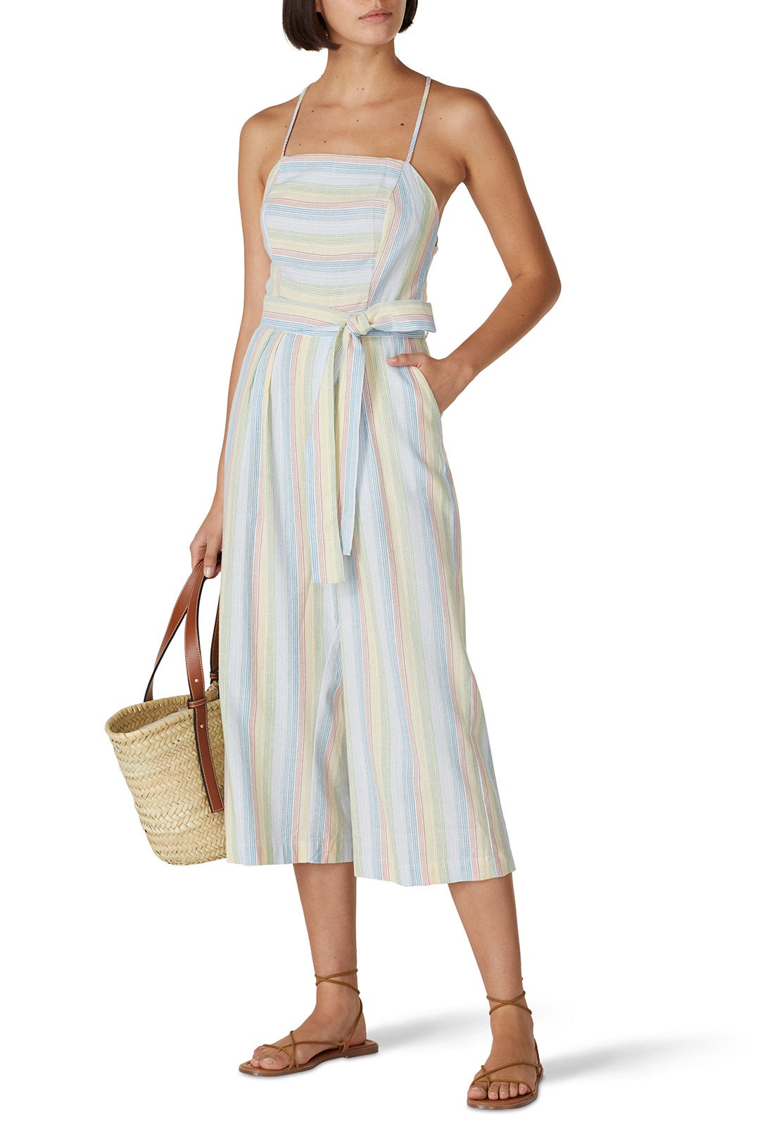 Rainbow Striped Lace-Up Jumpsuit by Moon River 0