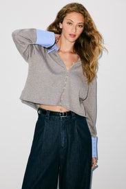 Cotton Cashmere Mixed Media Button Down Sweater by NAADAM