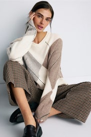 Premium Cashmino Argyle Intarsia V Neck Sweater by NAADAM