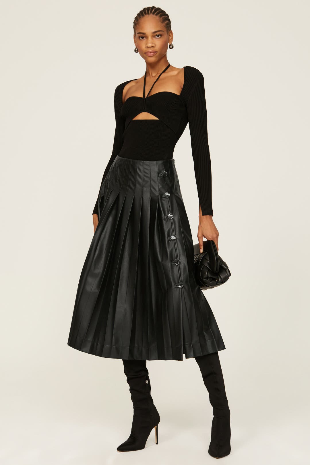 【BLUELEA】 Jacquard skirt 黒38 Pleated Blue Jacquard Skirt Women High Waist A-Line Midi
