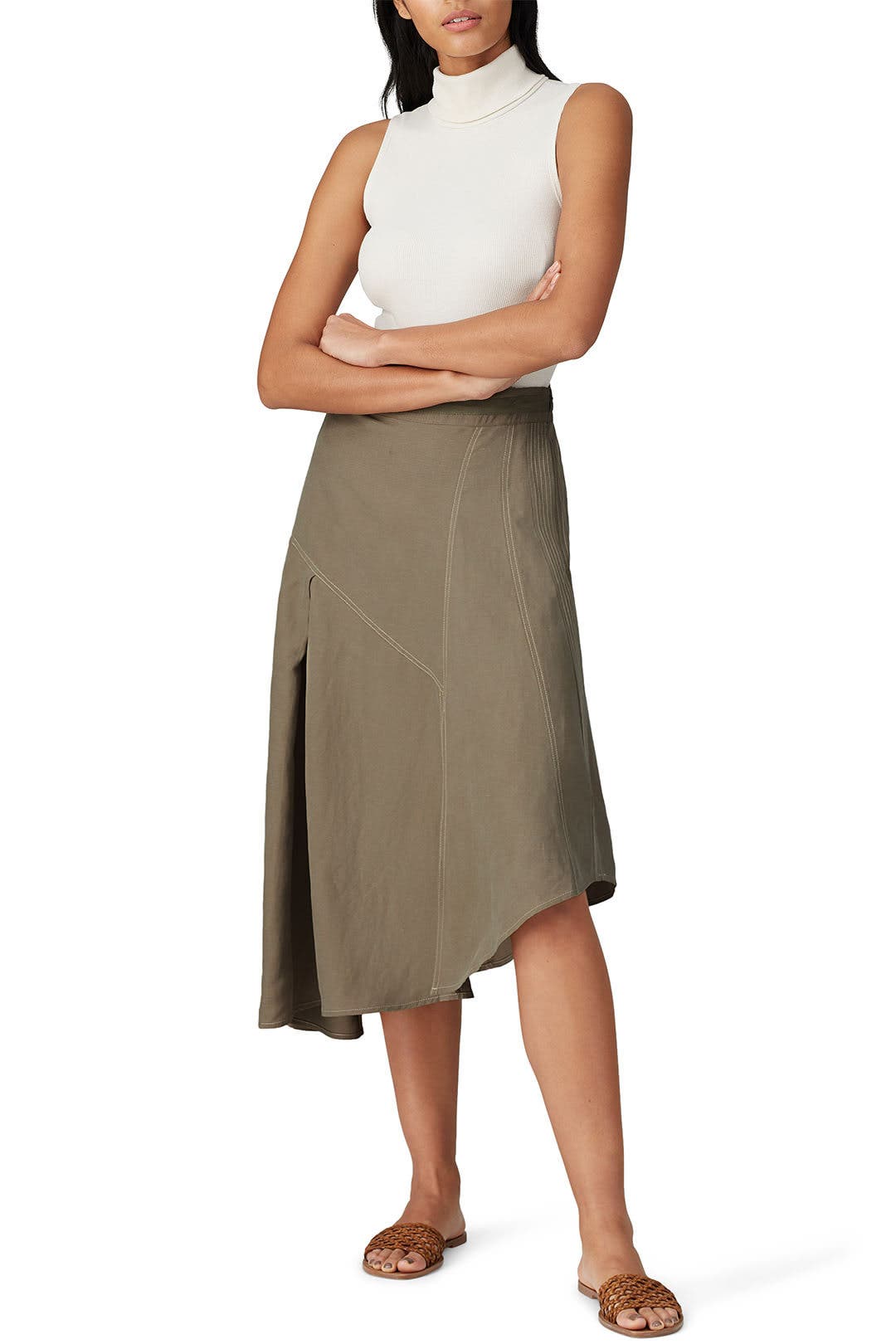 スカート AVANDRESS Rien Long Skirt KHAKI ZD41SK05KHA Alluring Fold Over Skirt – Eladay