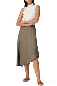 Khaki Asymmetric Midi Skirt by Chelsea and Walker