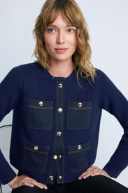 Alexandrea Denim Patch Pocket Cardigan by Sandro