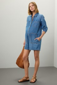 Denim Maternity Utility Romper by HATCH