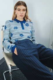 Blue Pinstripe Wide Leg Trouser by Maje