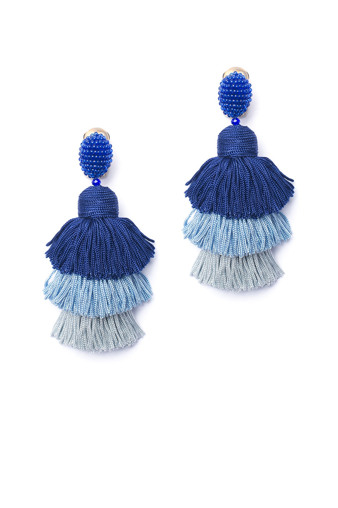 Blue Tiered Tassel Earrings by Oscar de la Renta