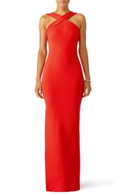 Red Halter Cross Gown by Nicholas