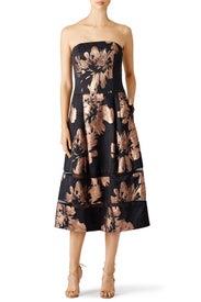 Gold Floral Printed Midi Dress by Nicole Miller