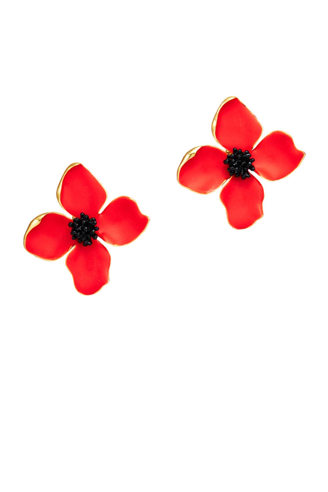 Red Painted Flower Earrings by Oscar de la Renta 0
