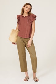 Ruffle Sleeve Button Top by sita murt