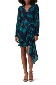 Blue Floral Printed Wrap Dress by Badgley Mischka