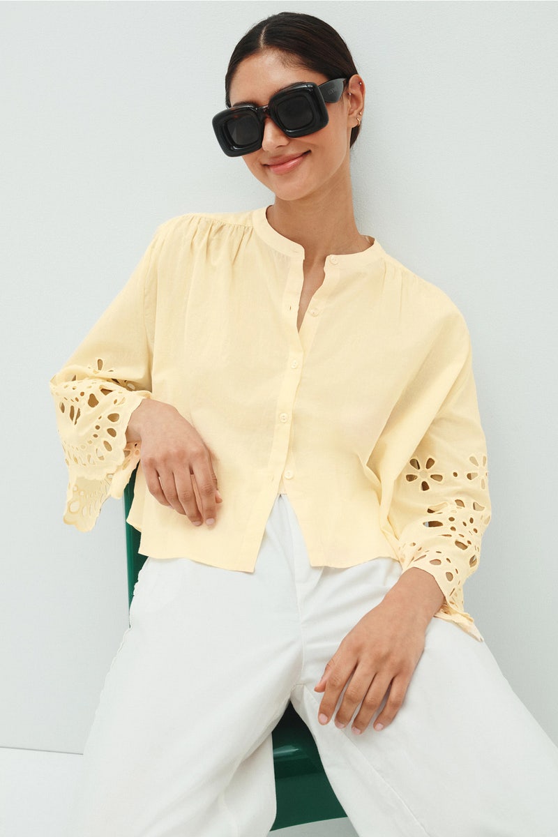Button Front Laser Cut Blouse by Dress To - Photo 0