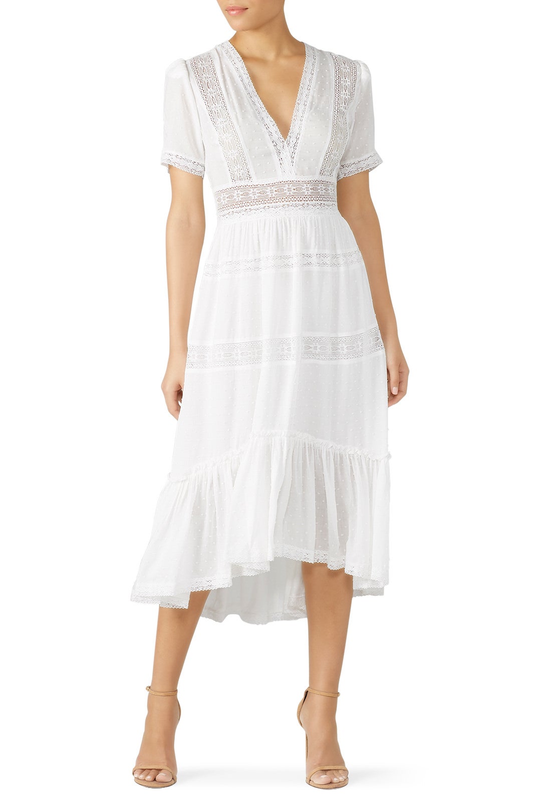 White Lace Deep V-Neck Dress by The Kooples 0