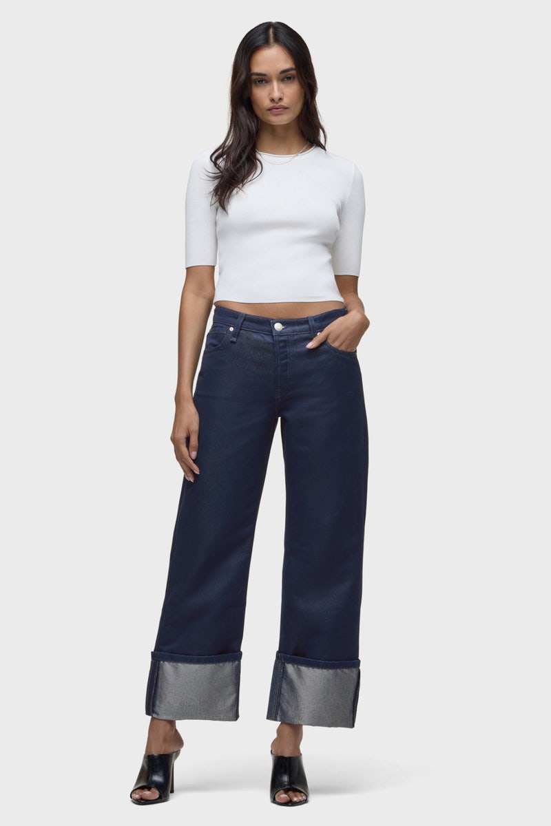 Rosie High Rise Wide Leg Ankle Cuff Jeans by Hudson