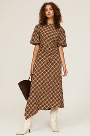 Marnie Plaid Ruched Midi by SIMKHAI