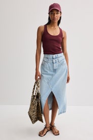 Double Waistband Midi Denim Skirt by 7 For All Mankind