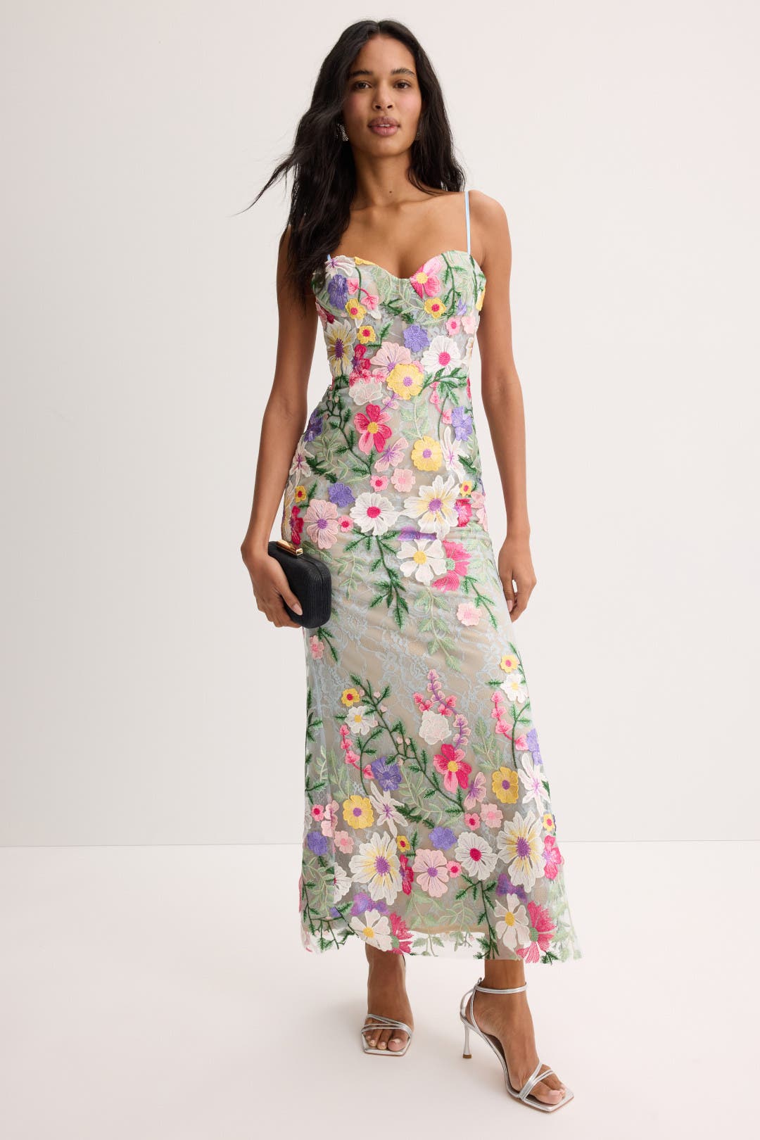 Mac Duggal*上品なデザイン*3D花飾り*エレガント*Aラインドレス Mac Duggal Evening - 67387D V Neckline 3D Floral Lace A-Line