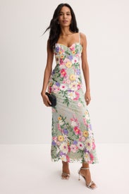Floral Embroidered Sleeveless Bustier Gown by Ieena for Mac Duggal