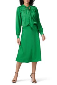 Green Satin Midi Skirt by Sweet Baby Jamie