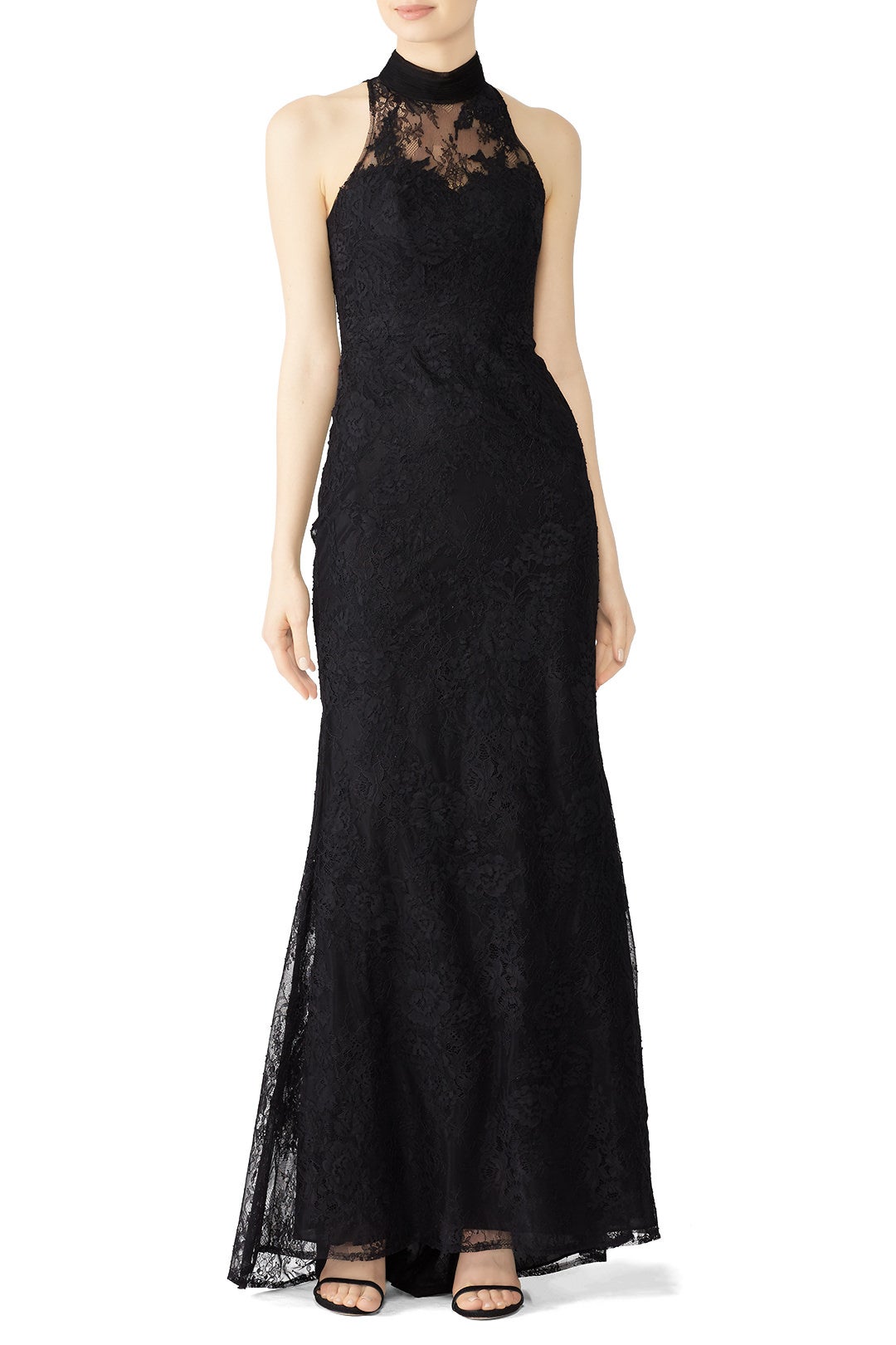 Black Lace Column Gown by Badgley Mischka 0