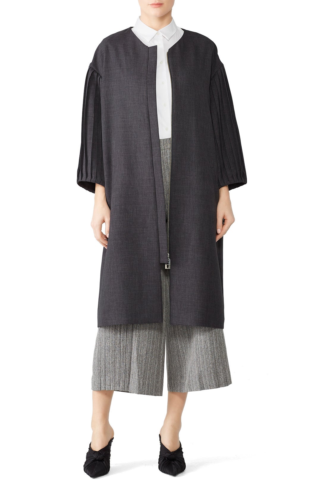 Grey Puff Sleeve Coat by Osman 0