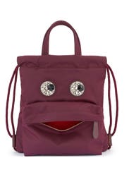Claret Mini Crystal Eyes Drawstring Backpack by Anya Hindmarch