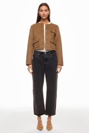 Collarless Felted Cropped Jacket by Sandro