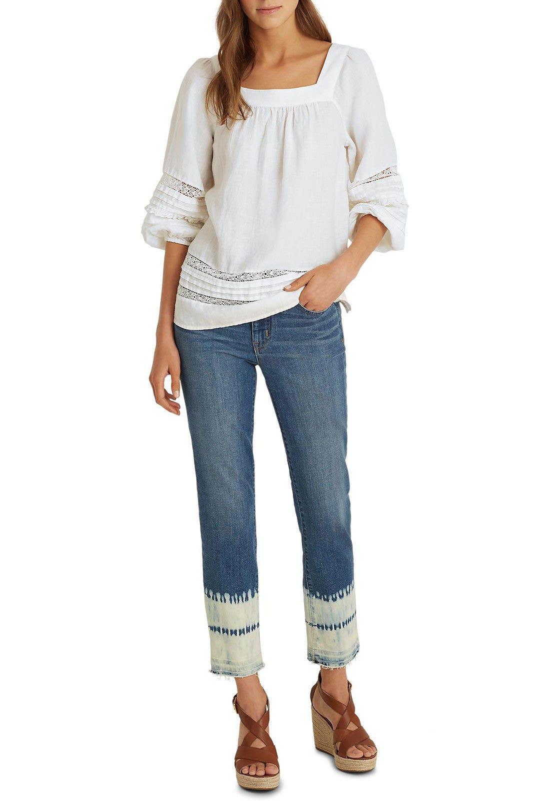 Linen Square Neck Top by Lauren Ralph Lauren 0