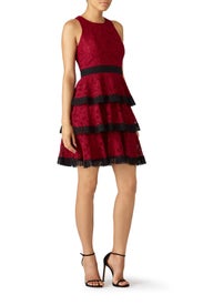 Red Tiered Dress by Aidan Mattox