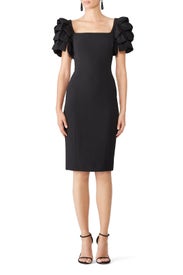 Black Ruffle Shoulder Sheath by Badgley Mischka
