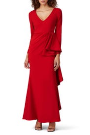 Red Front Ruffle Gown by Badgley Mischka