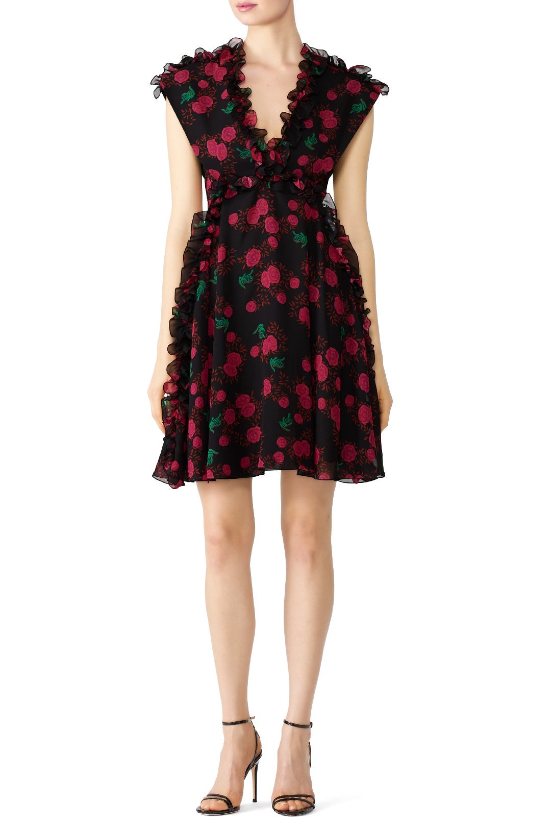 Rose Ruffle V-Neck Dress by Giamba 0