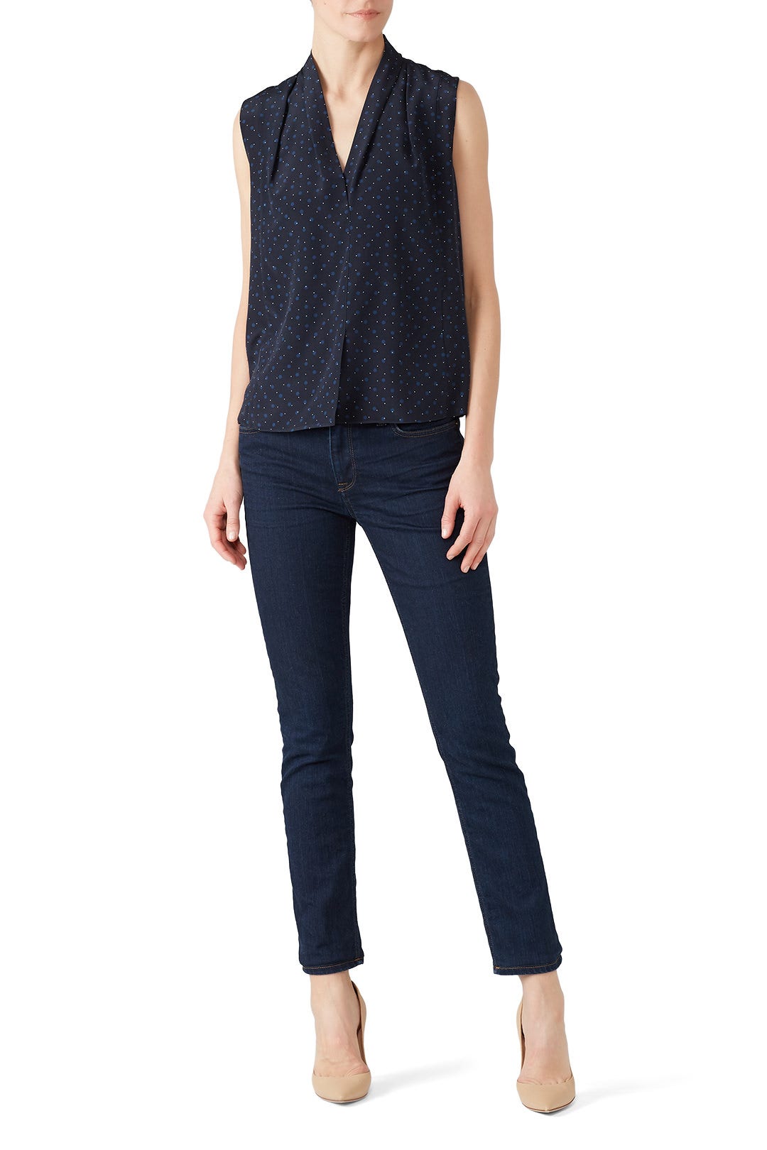 Shadow Dot Drape Neck Blouse by VINCE. 0