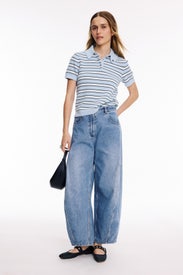 Striped Knit Polo Short Sleeve Shirt by Maje