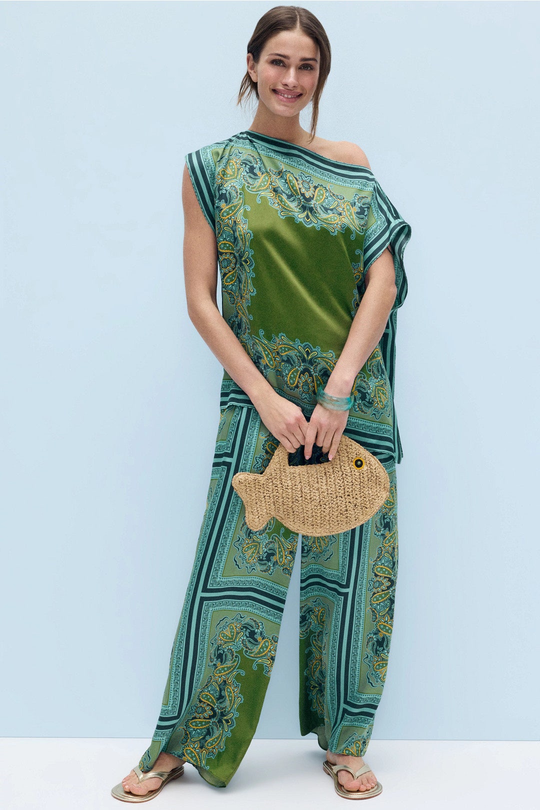 Lani Printed Asymmetrical Top by MISA Los Angeles 0