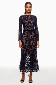 Cutwork Velvet & Tulle Midi Dress by Marchesa Notte