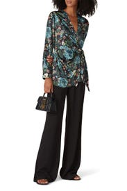 Navy Floral Wrap Top by Badgley Mischka