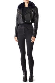 Faux Fur Cropped Leather Jacket by Samantha Sipos