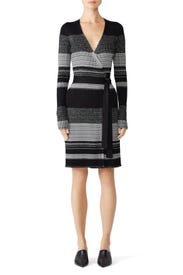 Metallic Striped Wrap Dress by Diane von Furstenberg