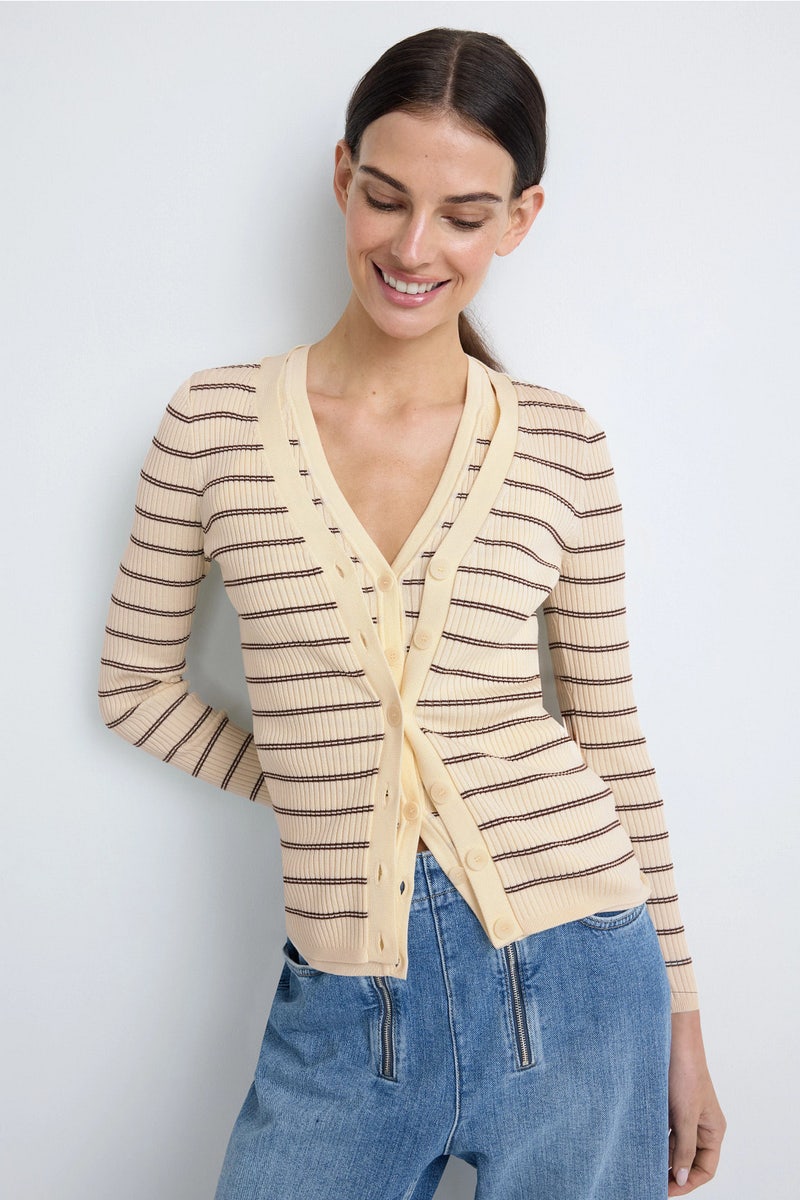 Gabri Striped Button Up Cardigan by Sandro